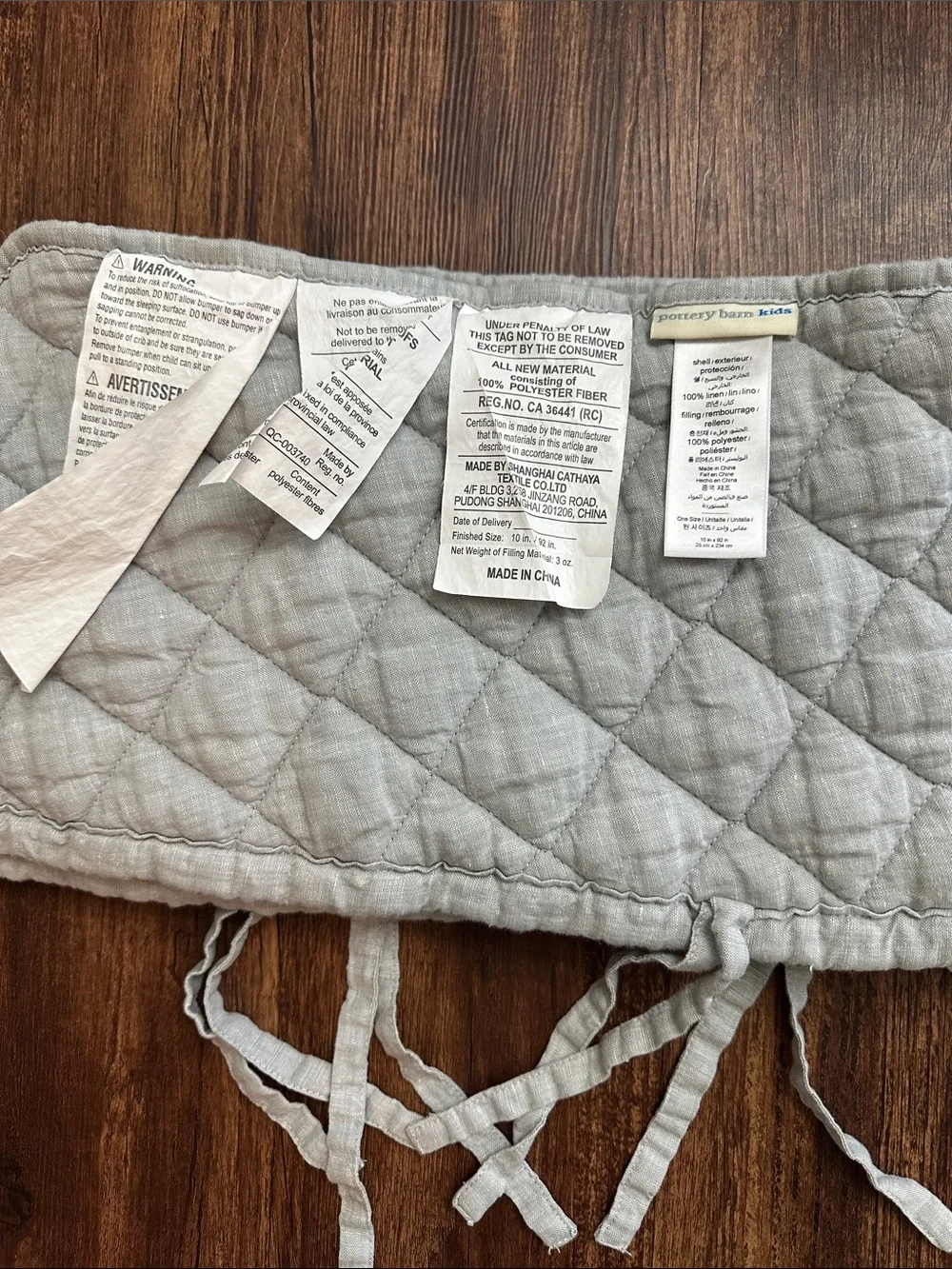 Pottery Barn Kids Light Gray Belgian Flax Linen OVAL Crib Skirt + Rail Cover